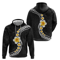Pacific Hibiscus and Plumeria with Tapa Pattern Hoodie Black Color