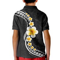 Pacific Hibiscus and Plumeria with Tapa Pattern Kid Polo Shirt Black Color