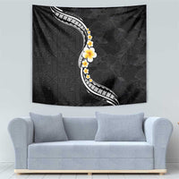 Pacific Hibiscus and Plumeria with Tapa Pattern Tapestry Black Color