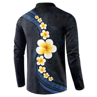 Pacific Hibiscus and Plumeria with Tapa Pattern Button Sweatshirt Dark Blue Color