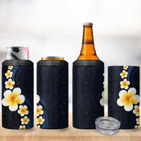 Pacific Hibiscus and Plumeria with Tapa Pattern 4 in 1 Can Cooler Tumbler Dark Blue Color