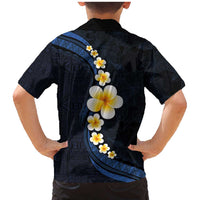 Pacific Hibiscus and Plumeria with Tapa Pattern Family Matching Mermaid Dress and Hawaiian Shirt Dark Blue Color LT03 - Polynesian Pride