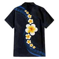 Pacific Hibiscus and Plumeria with Tapa Pattern Family Matching Short Sleeve Bodycon Dress and Hawaiian Shirt Dark Blue Color LT03 - Polynesian Pride