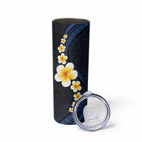 Pacific Hibiscus and Plumeria with Tapa Pattern Skinny Tumbler Dark Blue Color