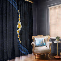 Pacific Hibiscus and Plumeria with Tapa Pattern Window Curtain Dark Blue Color