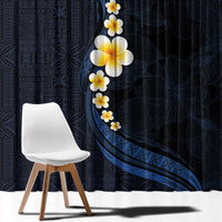 Pacific Hibiscus and Plumeria with Tapa Pattern Window Curtain Dark Blue Color