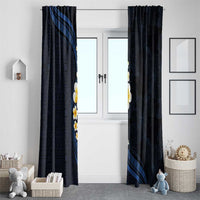 Pacific Hibiscus and Plumeria with Tapa Pattern Window Curtain Dark Blue Color