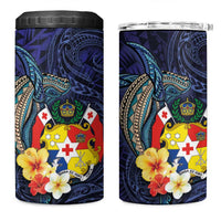 Tonga Vava'u Humpback Whale Blue Water 4 in 1 Can Cooler Tumbler Polynesian Hibiscus Flowers