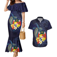 Tonga Vava'u Humpback Whale Blue Water Couples Matching Mermaid Dress and Hawaiian Shirt Polynesian Hibiscus Flowers LT03 Blue - Polynesian Pride
