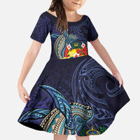 Tonga Vava'u Humpback Whale Blue Water Family Matching Long Sleeve Bodycon Dress and Hawaiian Shirt Polynesian Hibiscus Flowers LT03 Daughter's Dress Blue - Polynesian Pride