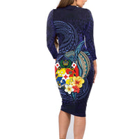 Tonga Vava'u Humpback Whale Blue Water Family Matching Long Sleeve Bodycon Dress and Hawaiian Shirt Polynesian Hibiscus Flowers LT03 - Polynesian Pride