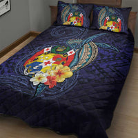 Tonga Vava'u Humpback Whale Blue Water Quilt Bed Set Polynesian Hibiscus Flowers