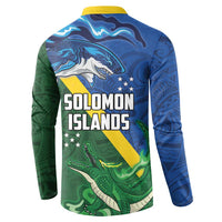 Solomon Islands Polynesian Tribal Shark and Crocodile Button Sweatshirt