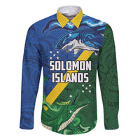 Solomon Islands Polynesian Tribal Shark and Crocodile Family Matching Long Sleeve Bodycon Dress and Hawaiian Shirt LT03 Dad's Shirt - Long Sleeve Blue - Polynesian Pride