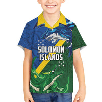 Solomon Islands Polynesian Tribal Shark and Crocodile Family Matching Puletasi and Hawaiian Shirt