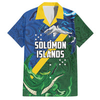 Solomon Islands Polynesian Tribal Shark and Crocodile Family Matching Short Sleeve Bodycon Dress and Hawaiian Shirt LT03 Dad's Shirt - Short Sleeve Blue - Polynesian Pride