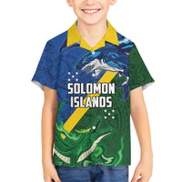 Solomon Islands Polynesian Tribal Shark and Crocodile Family Matching Short Sleeve Bodycon Dress and Hawaiian Shirt LT03 Son's Shirt Blue - Polynesian Pride