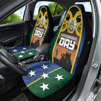 Solomon Islands Remembrance Day Car Seat Cover Lest We Forget and Polynesian Tattoo Pattern