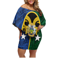 Solomon Islands Remembrance Day Family Matching Off Shoulder Short Dress and Hawaiian Shirt Lest We Forget and Polynesian Tattoo Pattern