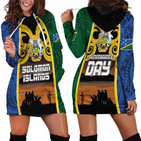 Solomon Islands Remembrance Day Hoodie Dress Lest We Forget and Polynesian Tattoo Pattern