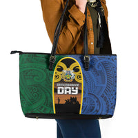 Solomon Islands Remembrance Day Leather Tote Bag Lest We Forget and Polynesian Tattoo Pattern LT03 - Polynesian Pride