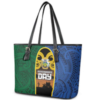 Solomon Islands Remembrance Day Leather Tote Bag Lest We Forget and Polynesian Tattoo Pattern LT03 - Polynesian Pride