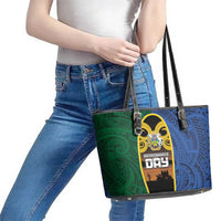 Solomon Islands Remembrance Day Leather Tote Bag Lest We Forget and Polynesian Tattoo Pattern LT03 - Polynesian Pride