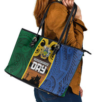 Solomon Islands Remembrance Day Leather Tote Bag Lest We Forget and Polynesian Tattoo Pattern LT03 - Polynesian Pride