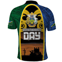 Solomon Islands Remembrance Day Polo Shirt Lest We Forget and Polynesian Tattoo Pattern