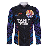 Personalised Tahiti Triathlon Polynesian Pattern Family Matching Mermaid Dress and Hawaiian Shirt LT03 Dad's Shirt - Long Sleeve Black - Polynesian Pride
