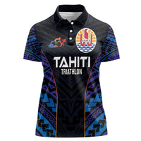 Personalised Tahiti Triathlon Polynesian Pattern Women Polo Shirt LT03 Female Black - Polynesian Pride