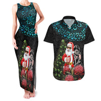 Personalized New Zealand Christmas Couples Matching Tank Maxi Dress and Hawaiian Shirt Maori Santa Pikorua and Pohutukawa Meri Kirihimete LT03 Black - Polynesian Pride