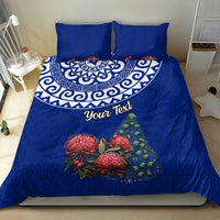 Personalized New Zealand Christmas Bedding Set Maori Santa Pikorua and Pohutukawa Meri Kirihimete Blue LT03 - Polynesian Pride