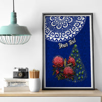 Personalized New Zealand Christmas Canvas Wall Art Maori Santa Pikorua and Pohutukawa Meri Kirihimete Blue LT03 - Polynesian Pride
