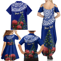 Personalized New Zealand Christmas Family Matching Summer Maxi Dress and Hawaiian Shirt Maori Santa Pikorua and Pohutukawa Meri Kirihimete Blue LT03 - Polynesian Pride
