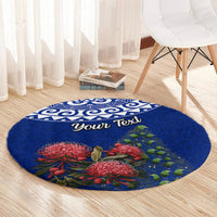 Personalized New Zealand Christmas Round Carpet Maori Santa Pikorua and Pohutukawa Meri Kirihimete Blue LT03 - Polynesian Pride