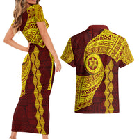 Tonga High School Couples Matching Short Sleeve Bodycon Dress and Hawaiian Shirt Traditional Ngatu and Polynesian Pattern LT03 - Polynesian Pride