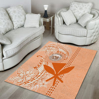 Kanaka Maoli Tropical Flowers with Kakau Tribal Area Rug Peach Fuzz Color LT03 - Polynesian Pride
