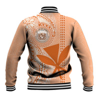 Kanaka Maoli Tropical Flowers with Kakau Tribal Baseball Jacket Peach Fuzz Color LT03 - Polynesian Pride