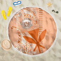 Kanaka Maoli Tropical Flowers with Kakau Tribal Beach Blanket Peach Fuzz Color LT03 One Size 150cm Peach Fuzz - Polynesian Pride