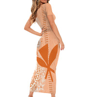Kanaka Maoli Tropical Flowers with Kakau Tribal Family Matching Short Sleeve Bodycon Dress and Hawaiian Shirt Peach Fuzz Color LT03 - Polynesian Pride
