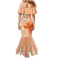Kanaka Maoli Tropical Flowers with Kakau Tribal Mermaid Dress Peach Fuzz Color LT03 - Polynesian Pride