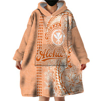 Kanaka Maoli Tropical Flowers with Kakau Tribal Wearable Blanket Hoodie Peach Fuzz Color LT03 - Polynesian Pride