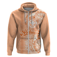 Kanaka Maoli Tropical Flowers with Kakau Tribal Zip Hoodie Peach Fuzz Color LT03 Zip Hoodie Peach Fuzz - Polynesian Pride