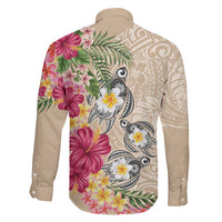 Hawaiian Tropical Flowers and Tribal Turtles Family Matching Mermaid Dress and Hawaiian Shirt Polynesian Art Motifs Beige Color LT03 - Polynesian Pride
