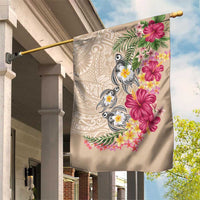 Hawaiian Tropical Flowers and Tribal Turtles Garden Flag Polynesian Art Motifs Beige Color LT03 House Flag Beige - Polynesian Pride