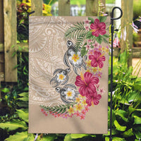Hawaiian Tropical Flowers and Tribal Turtles Garden Flag Polynesian Art Motifs Beige Color LT03 Garden Flag Beige - Polynesian Pride
