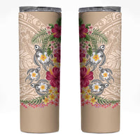 Hawaiian Tropical Flowers and Tribal Turtles Skinny Tumbler Polynesian Art Motifs Beige Color LT03 Beige - Polynesian Pride
