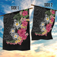 Hawaiian Tropical Flowers and Tribal Turtles Garden Flag Polynesian Art Motifs Black Color LT03 - Polynesian Pride