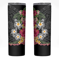 Hawaiian Tropical Flowers and Tribal Turtles Skinny Tumbler Polynesian Art Motifs Black Color LT03 Black - Polynesian Pride